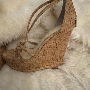 Tan Wedge Shoes with Crisscross Straps